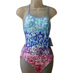 Uglies Blue & Pink Floral One Piece Swimsuit Size 36 NWT Dolphin Chlorine Resist